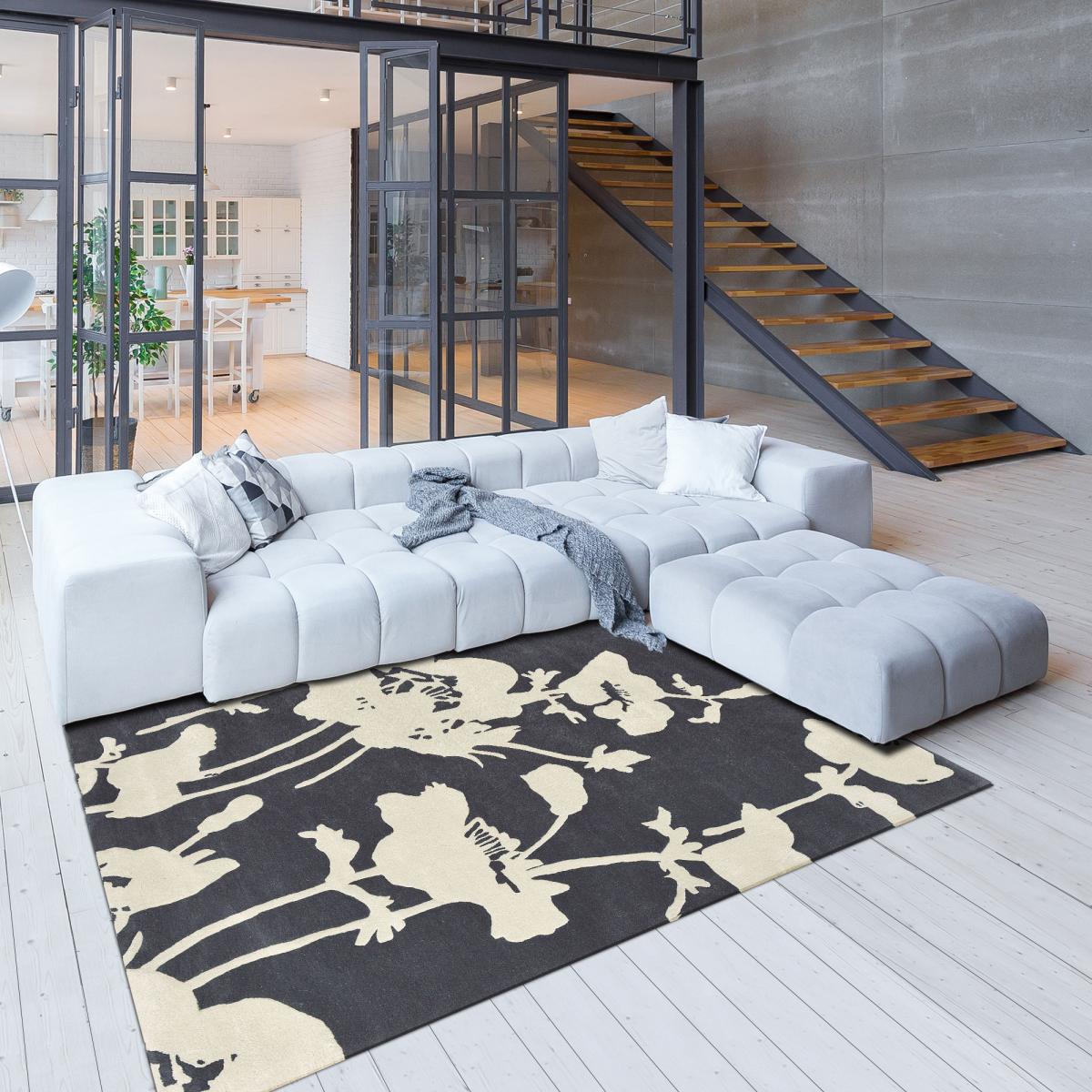 Tapis salon et chambre fait à la main en laine motif floral BIFLORAL — vue 3