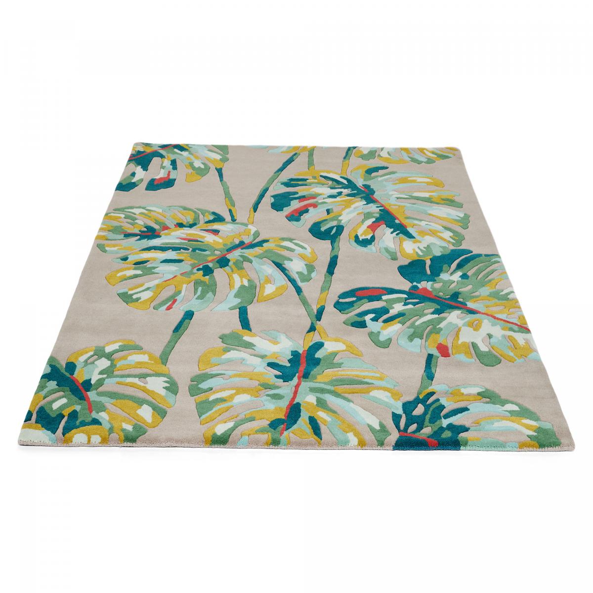Tapis salon et chambre fait à la main en laine motif floral BLUELEAF — vue 6