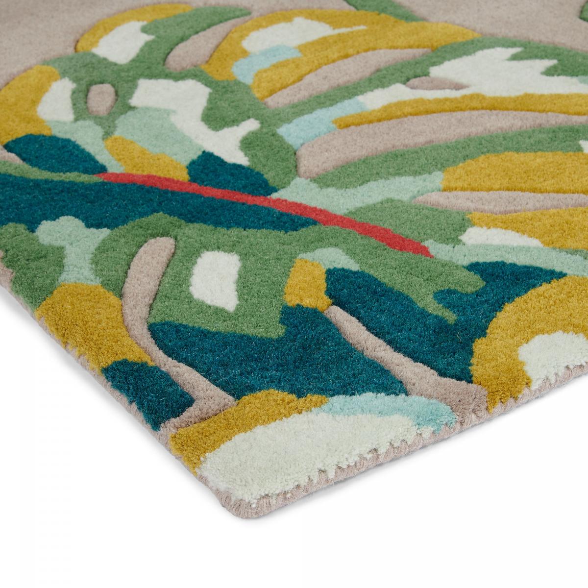 Tapis salon et chambre fait à la main en laine motif floral BLUELEAF — vue 4