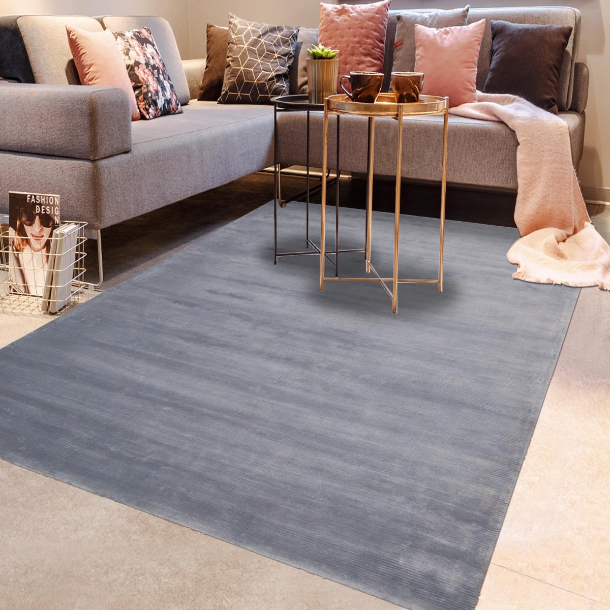 Tapis salon et chambre fait main en viscose motif uni LUNAR 2 — vue 3