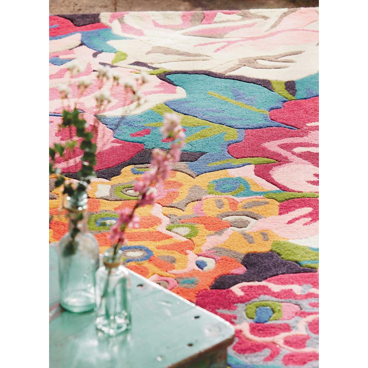 Tapis salon et chambre fait à la main en laine motif floral PEONY — vue 6