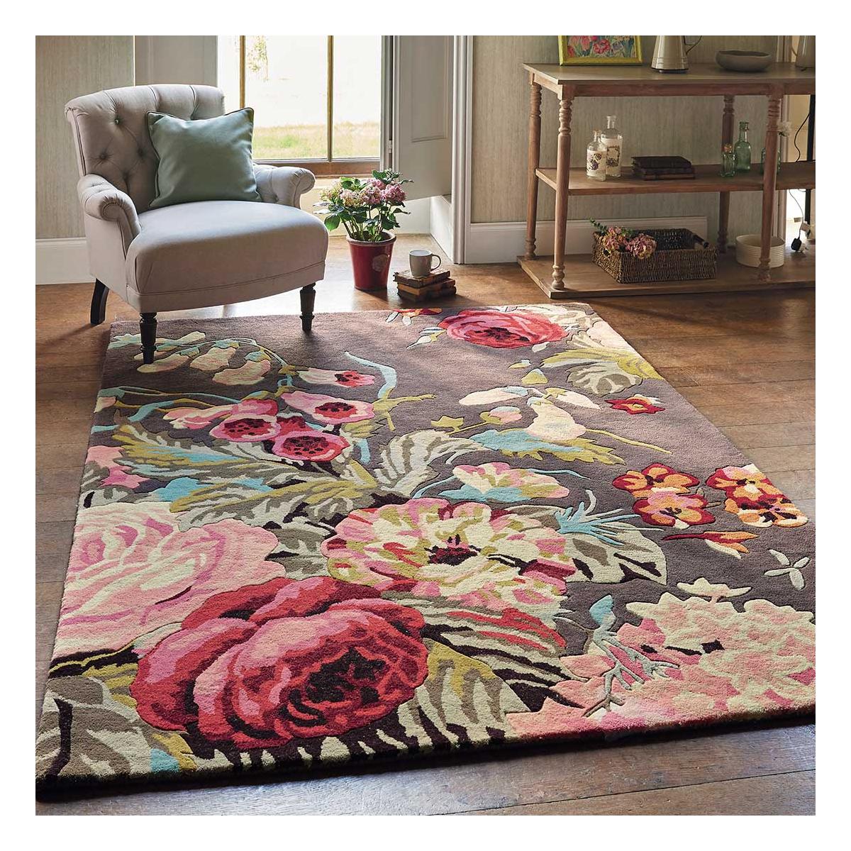 Tapis salon et chambre fait à la main en laine motif floral PARKI — vue 3