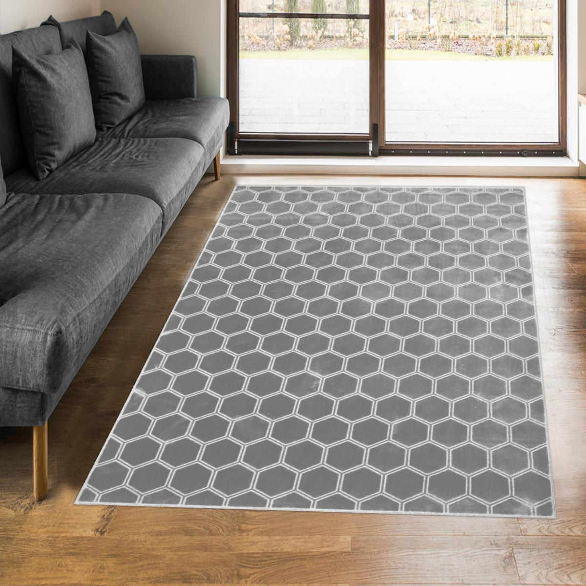 Tapis salon et chambre MANIPUR, fait à la main en viscose motif scandinave — vue 3