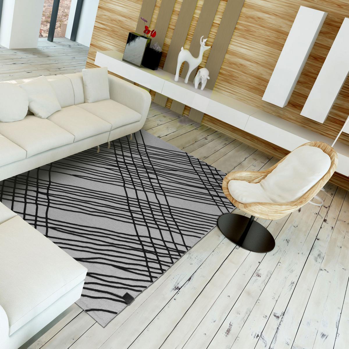 Tapis salon et chambre tissé en coton motif géométrique TUBE — vue 3