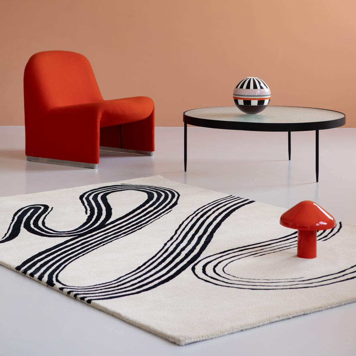 Tapis salon et chambre fait main en laine motif géométrique DEFLOW — vue 3