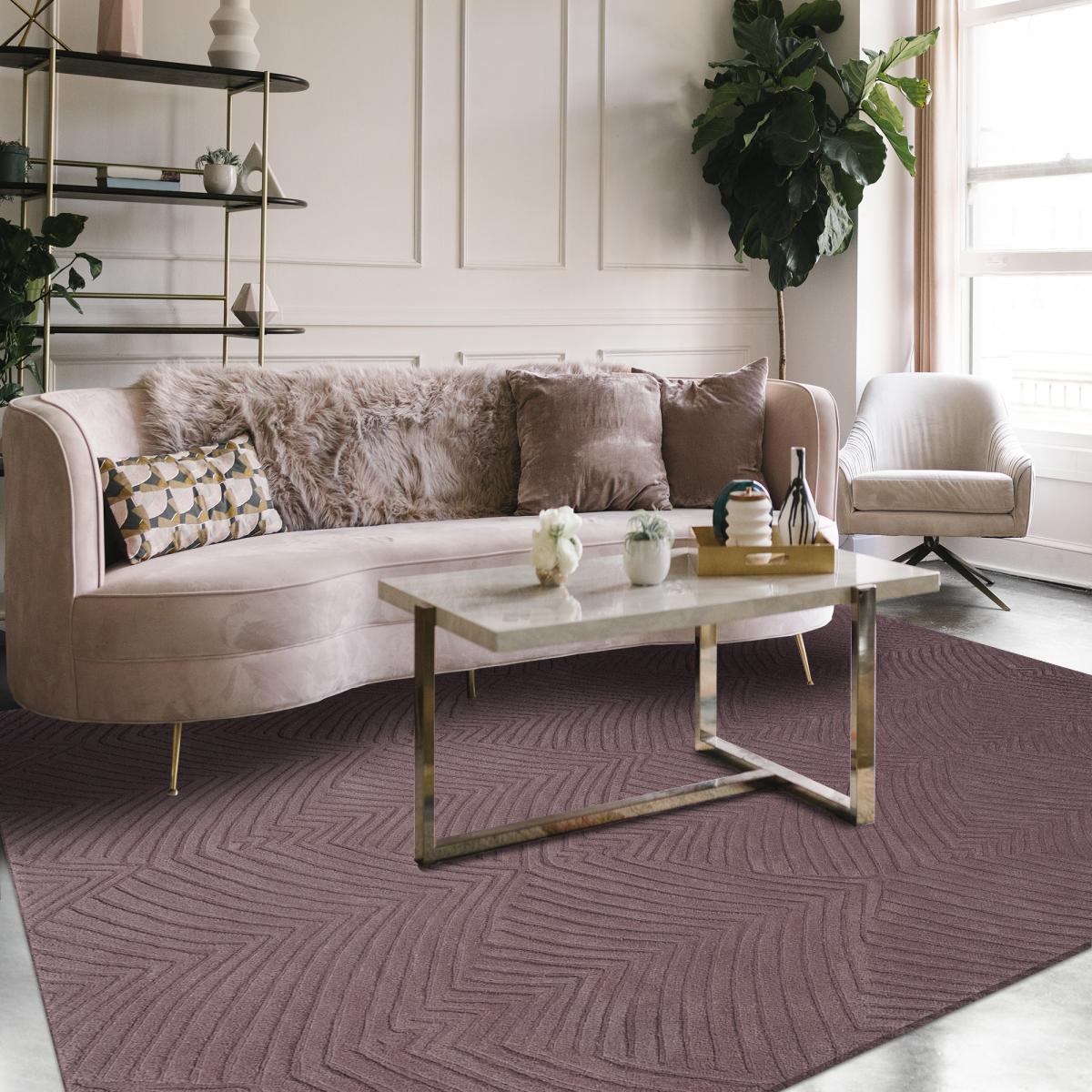 Tapis salon et chambre fait à la main en laine motif faux uni FOLIA — vue 3