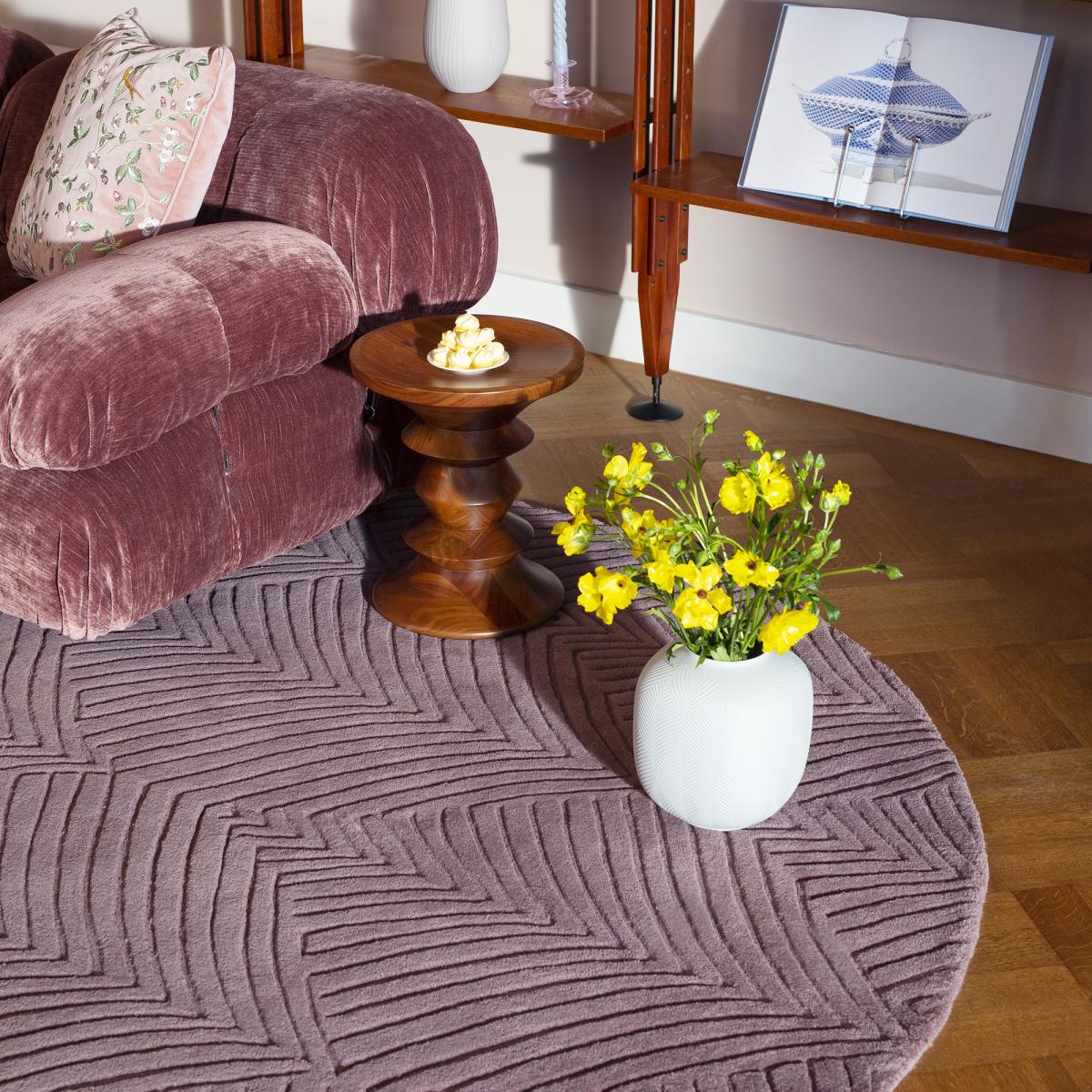 Tapis rond fait à la main en laine motif faux uni FOLIA — vue 3