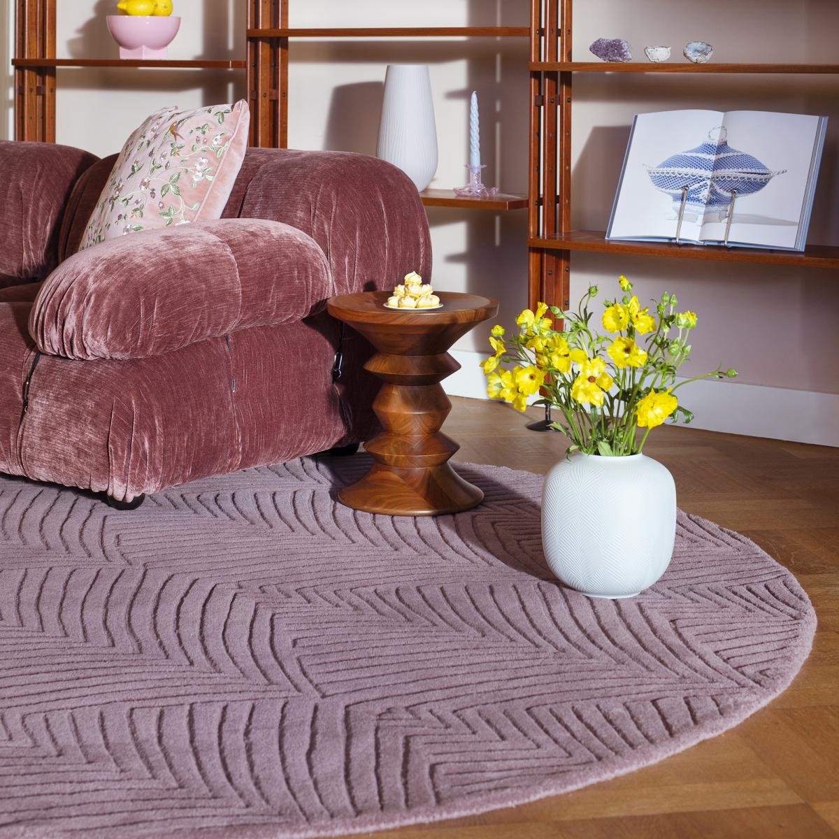 Tapis rond fait à la main en laine motif faux uni FOLIA — vue 6
