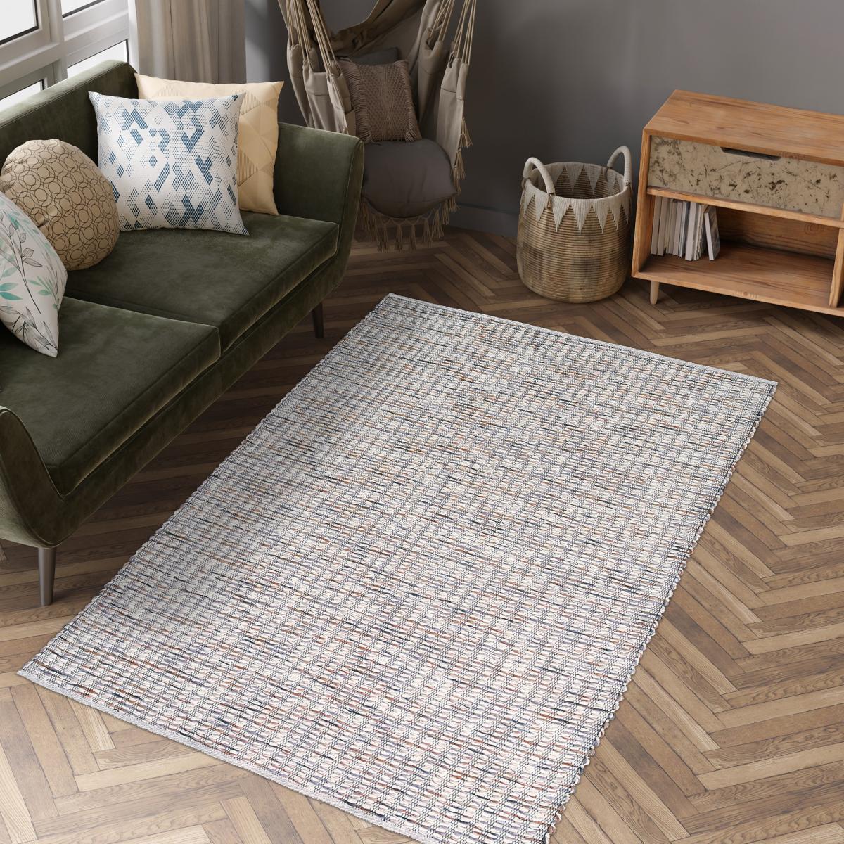 Tapis salon et chambre fait main en laine motif faux uni GRAIN — vue 3