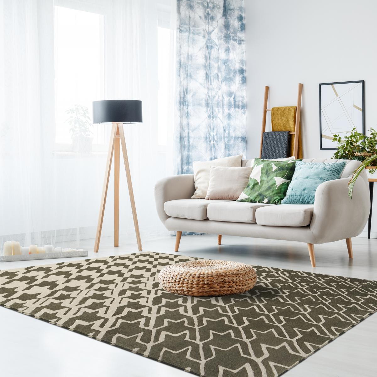Tapis salon et chambre HOUNO, fait à la main motif géométrique — vue 3