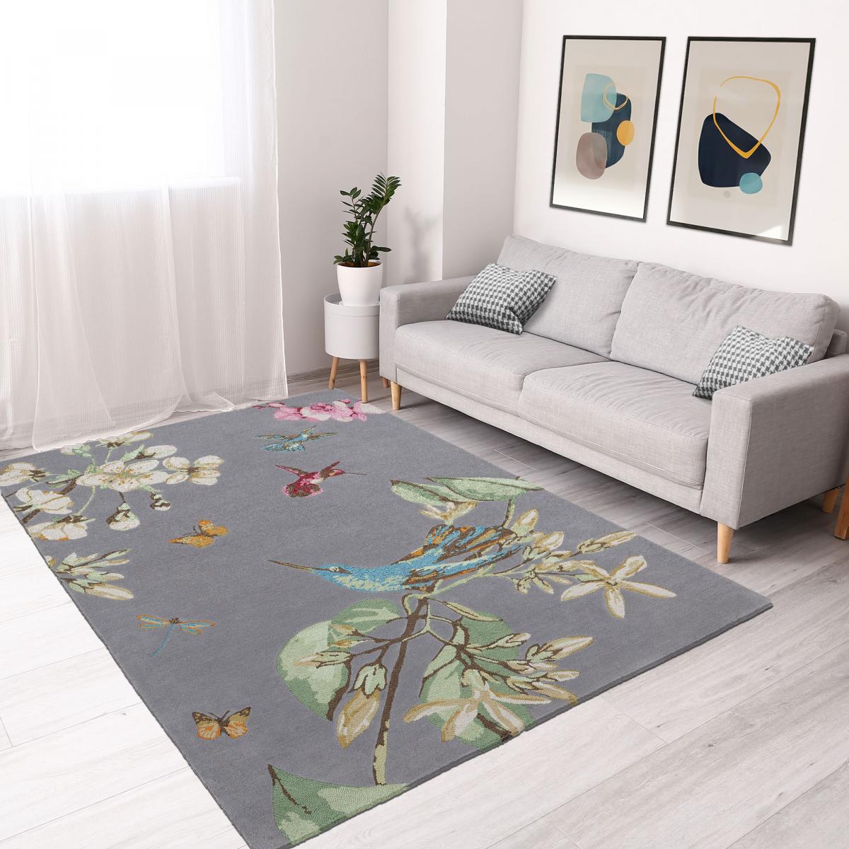 Tapis salon et chambre fait à la main en laine motif floral HUMIBIRD — vue 3