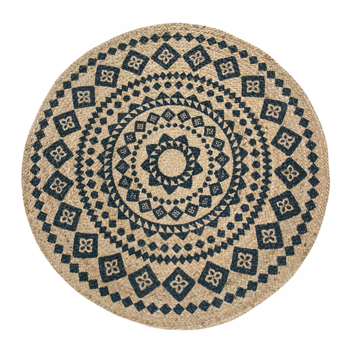 Tapis rond tissé en jute motif ethnique BLARON