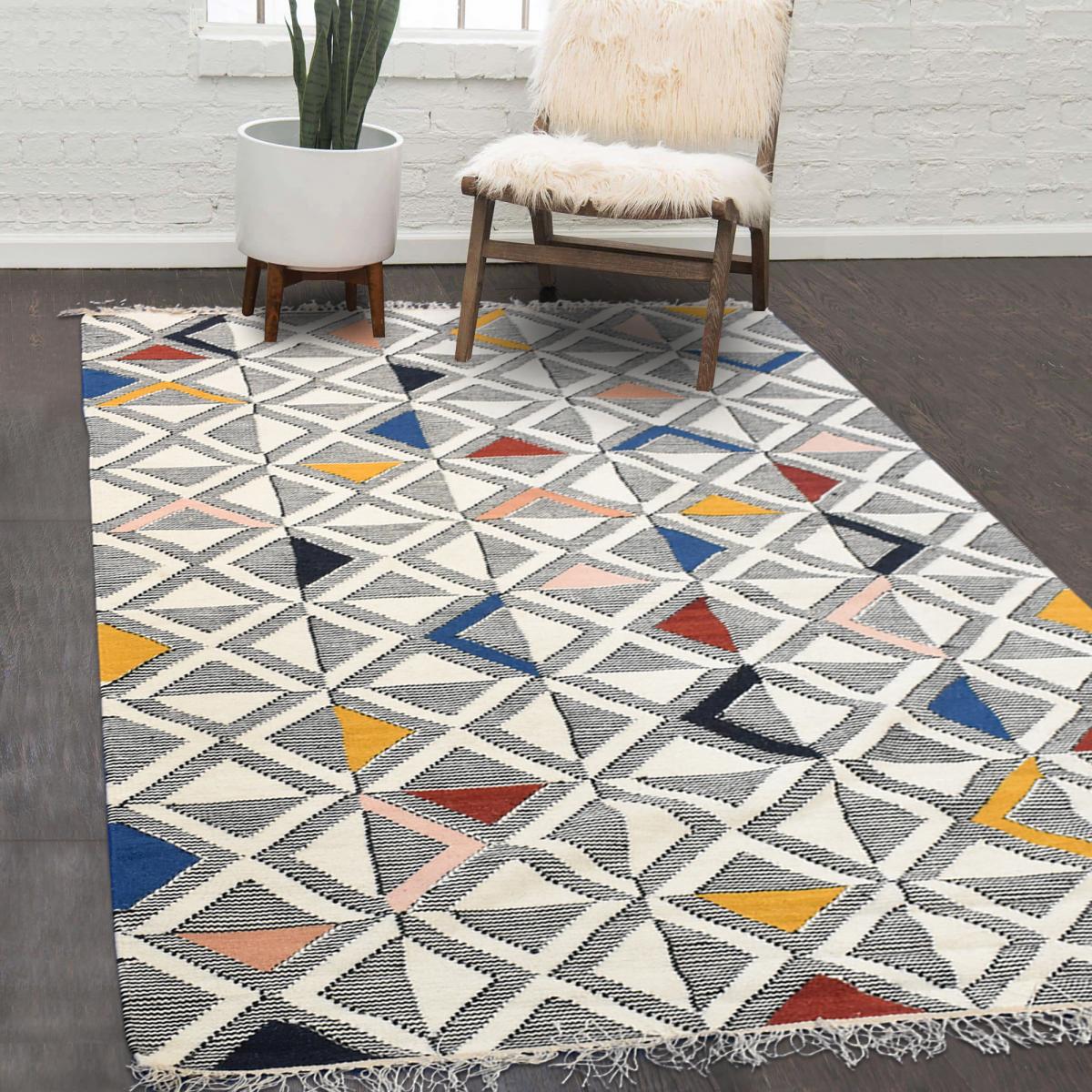 Tapis kilim MULTILO, fait à la main en laine motif géométrique — vue 3
