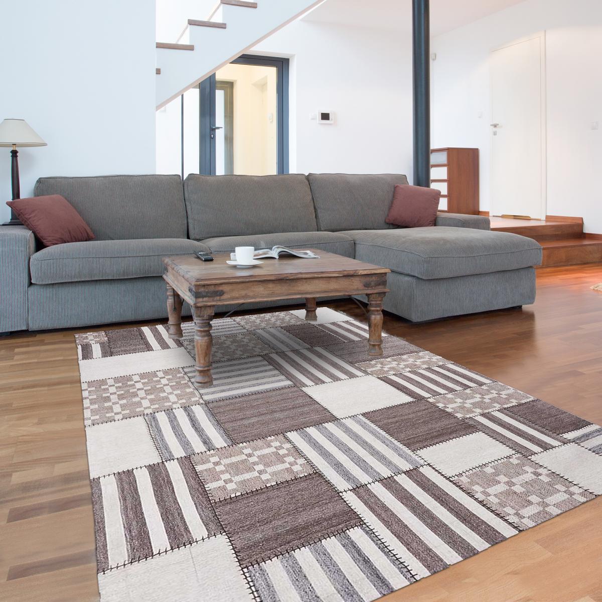 Tapis kilim PATCHWINDIA, fait à la main en laine motif géométrique — vue 3