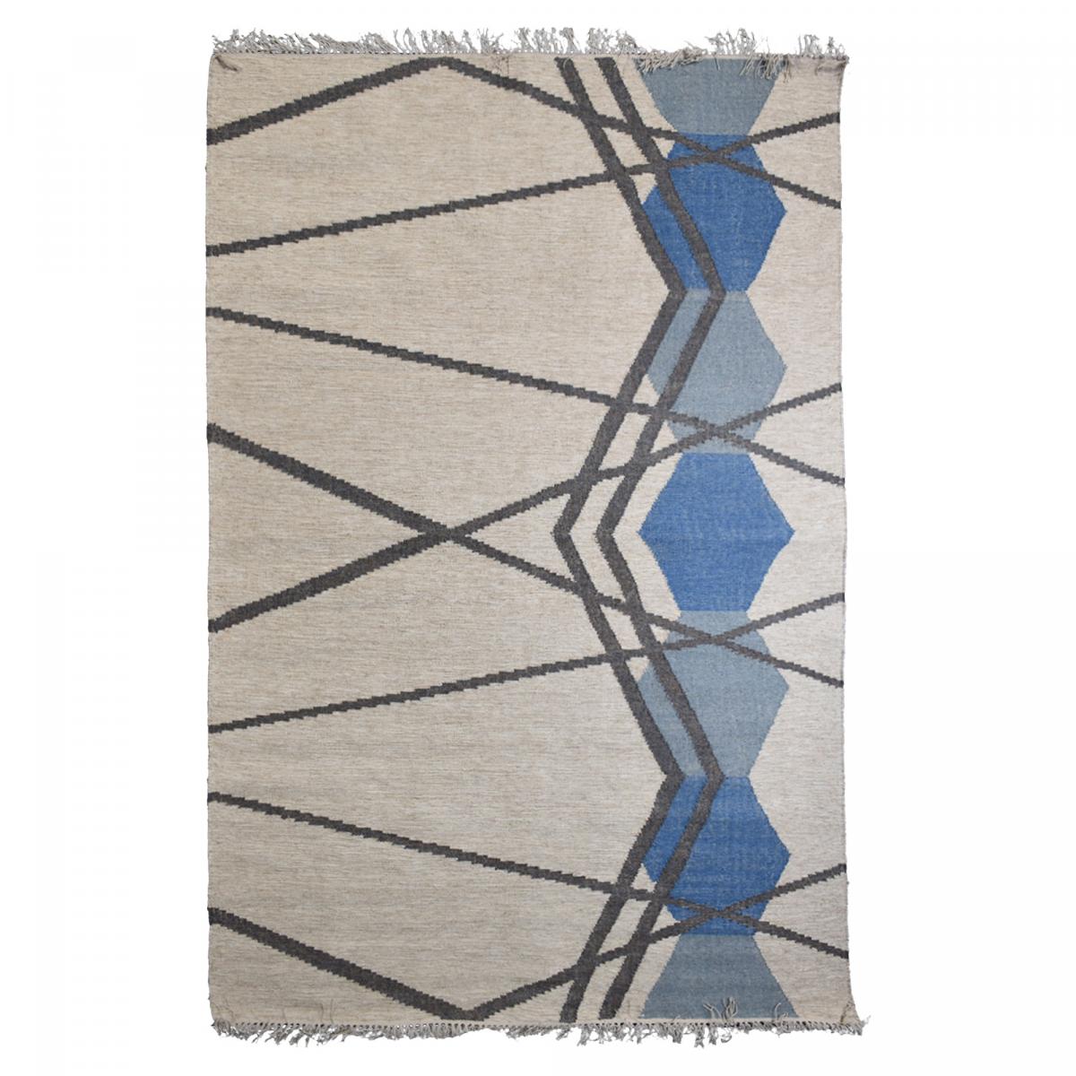 Tapis kilim BLANBLEU, fait à la main en laine motif géométrique