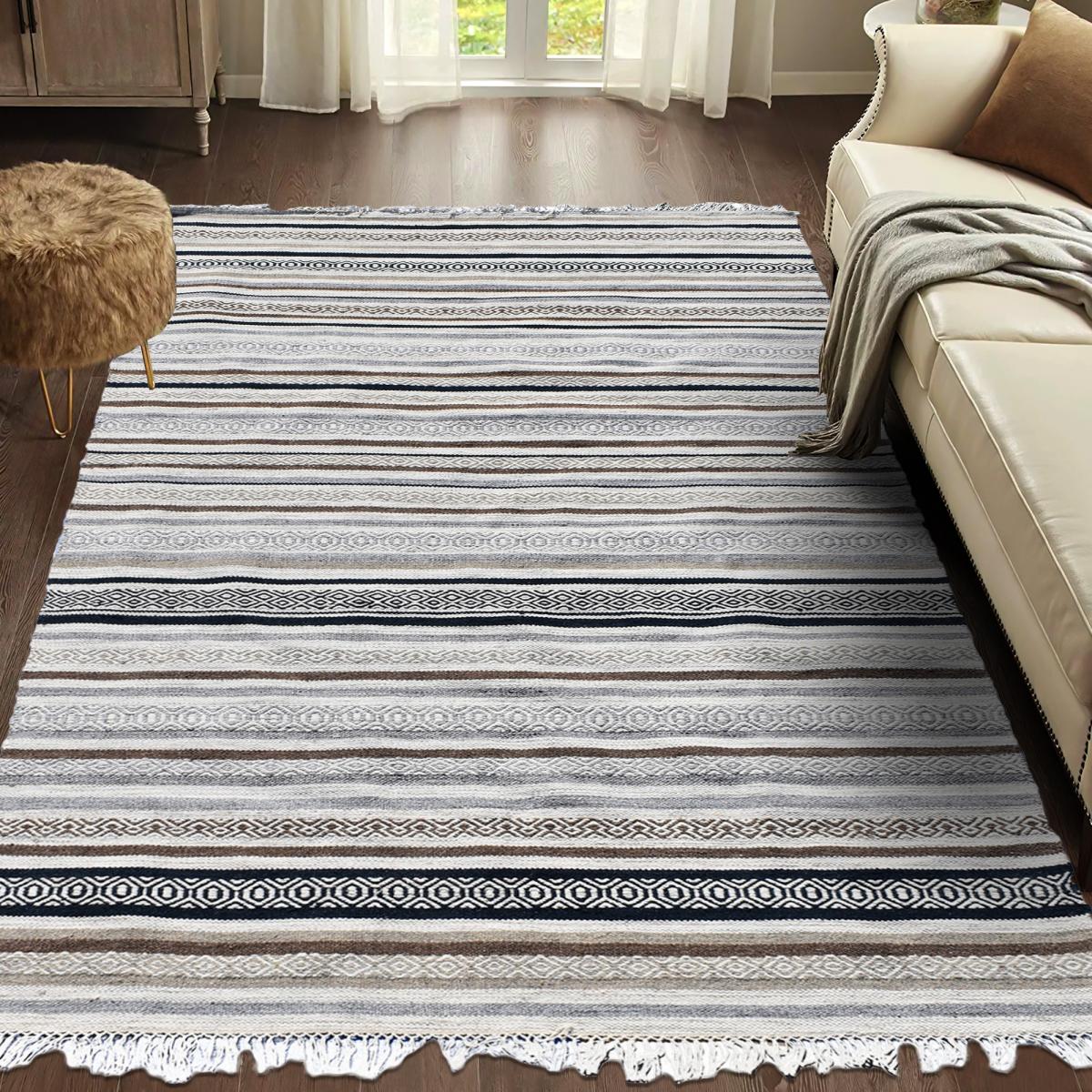 Tapis kilim LALAO, fait à la main en laine motif géométrique — vue 3