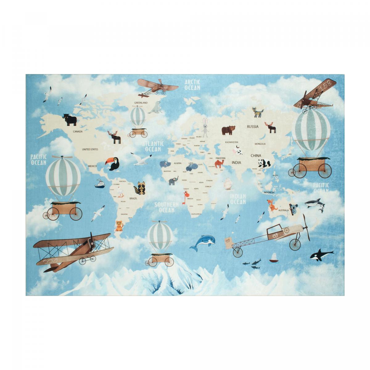 Tapis enfant tissé motif fresque LE MONDE
