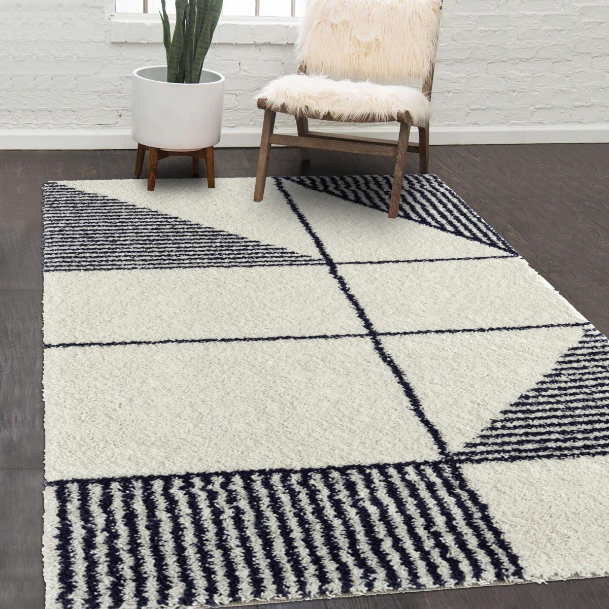 Tapis longs poils shaggy tissé motif géométrique LIKAHO — vue 3