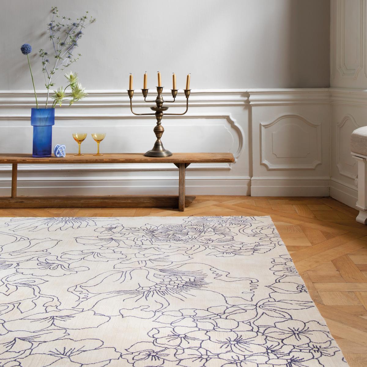 Tapis salon et chambre fait à la main en coton motif floral LINEAR — vue 3