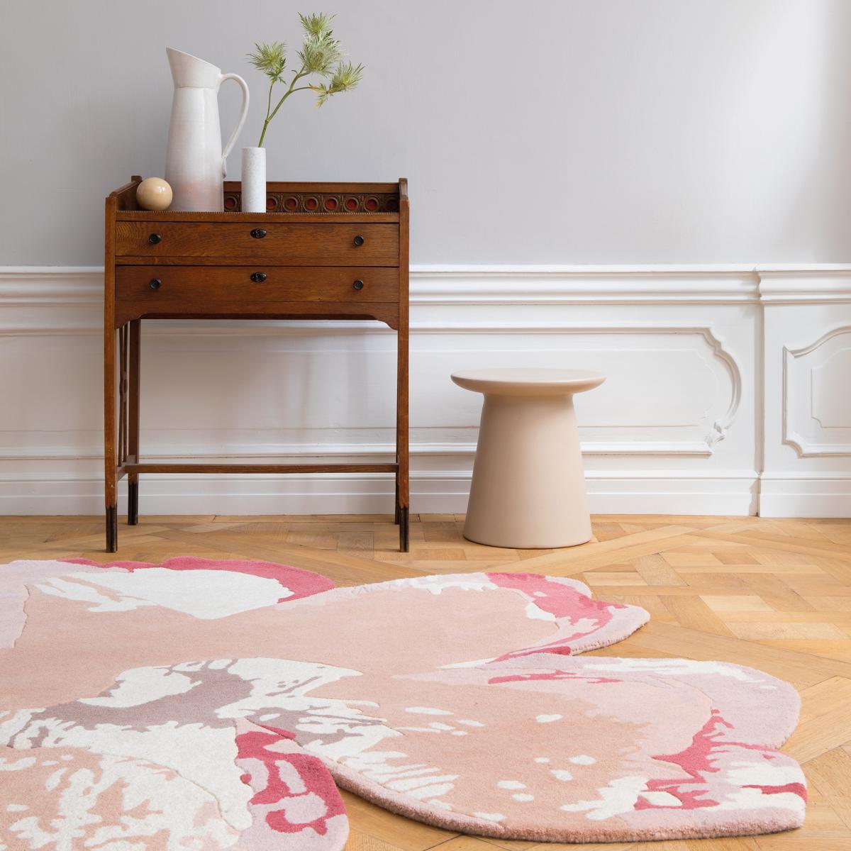 Tapis salon et chambre fait à la main en laine motif floral MAGNOLIA — vue 3