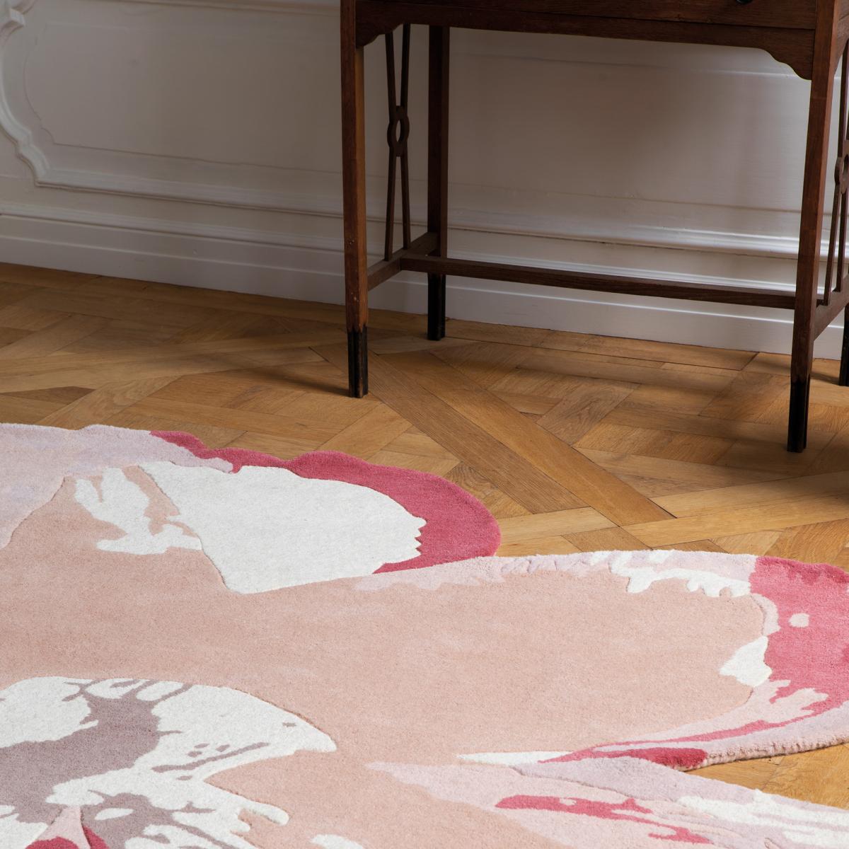 Tapis salon et chambre fait à la main en laine motif floral MAGNOLIA — vue 4