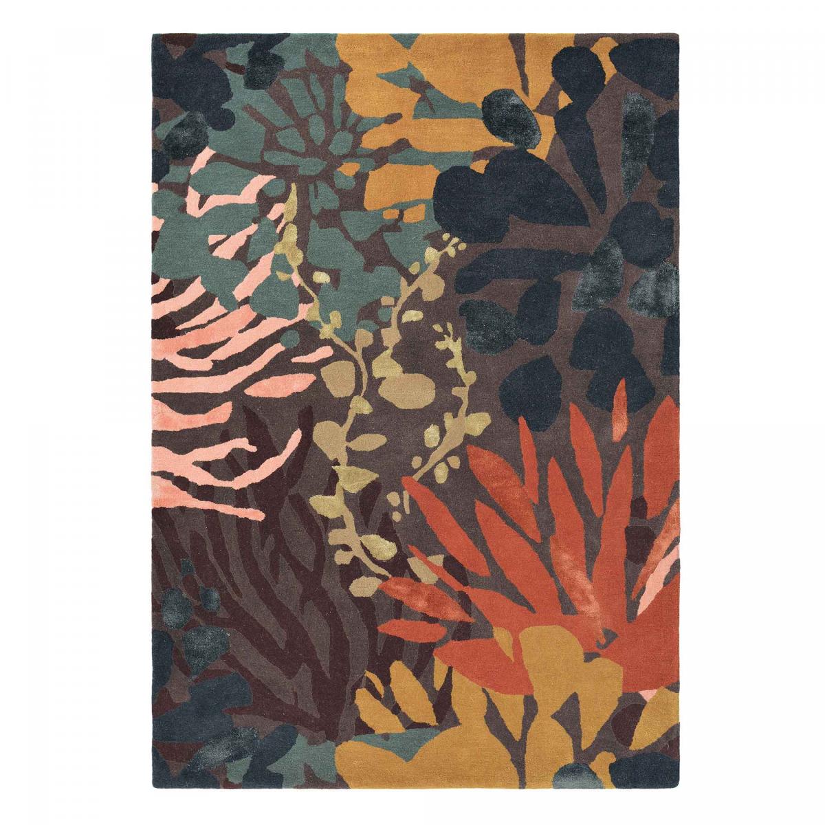 Tapis salon et chambre tissé en laine motif floral SUBMARINE