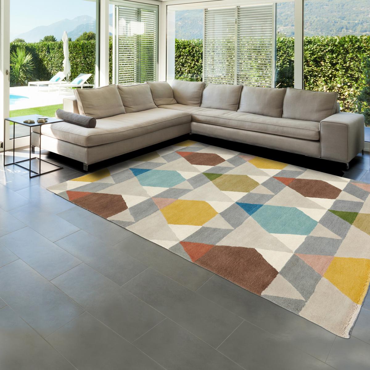 Tapis salon et chambre tissé en laine motif géométrique VESES — vue 3