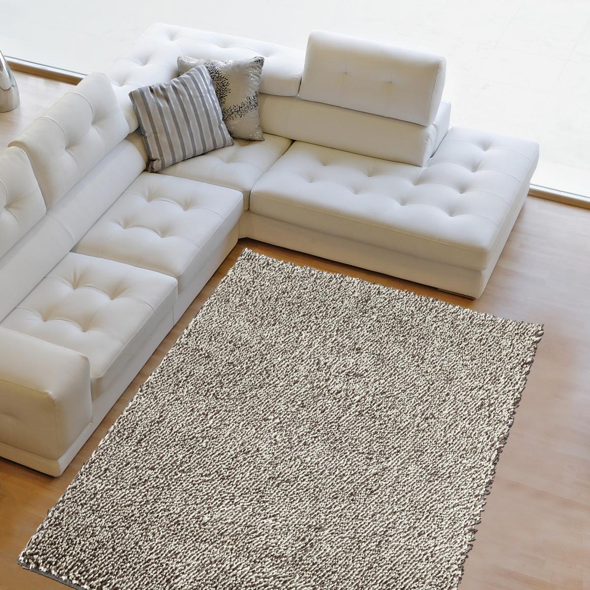 Tapis longs poils shaggy tissé en laine motif uni GRAVELA — vue 3