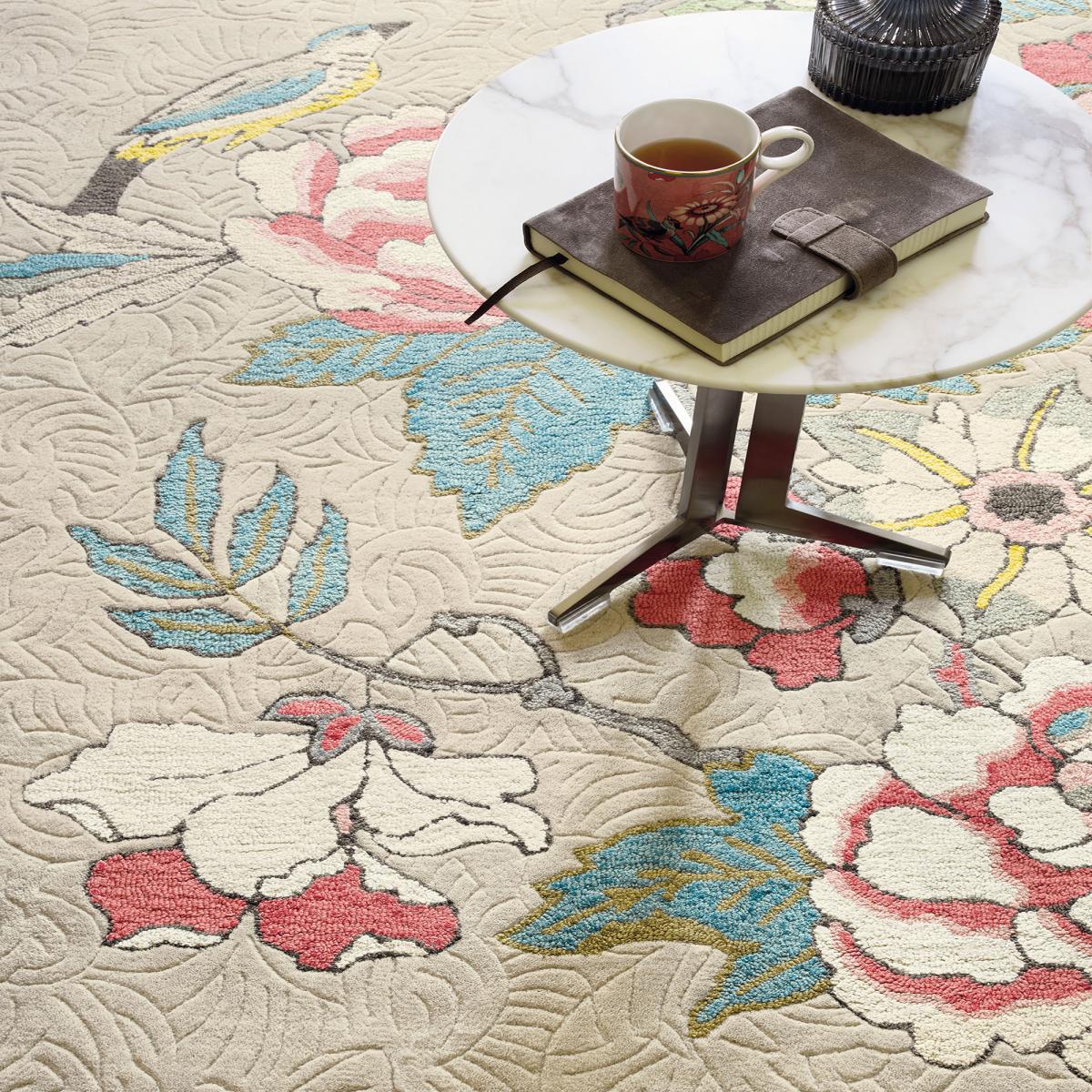 Tapis salon et chambre fait à la main en laine motif floral PAEONIA — vue 4