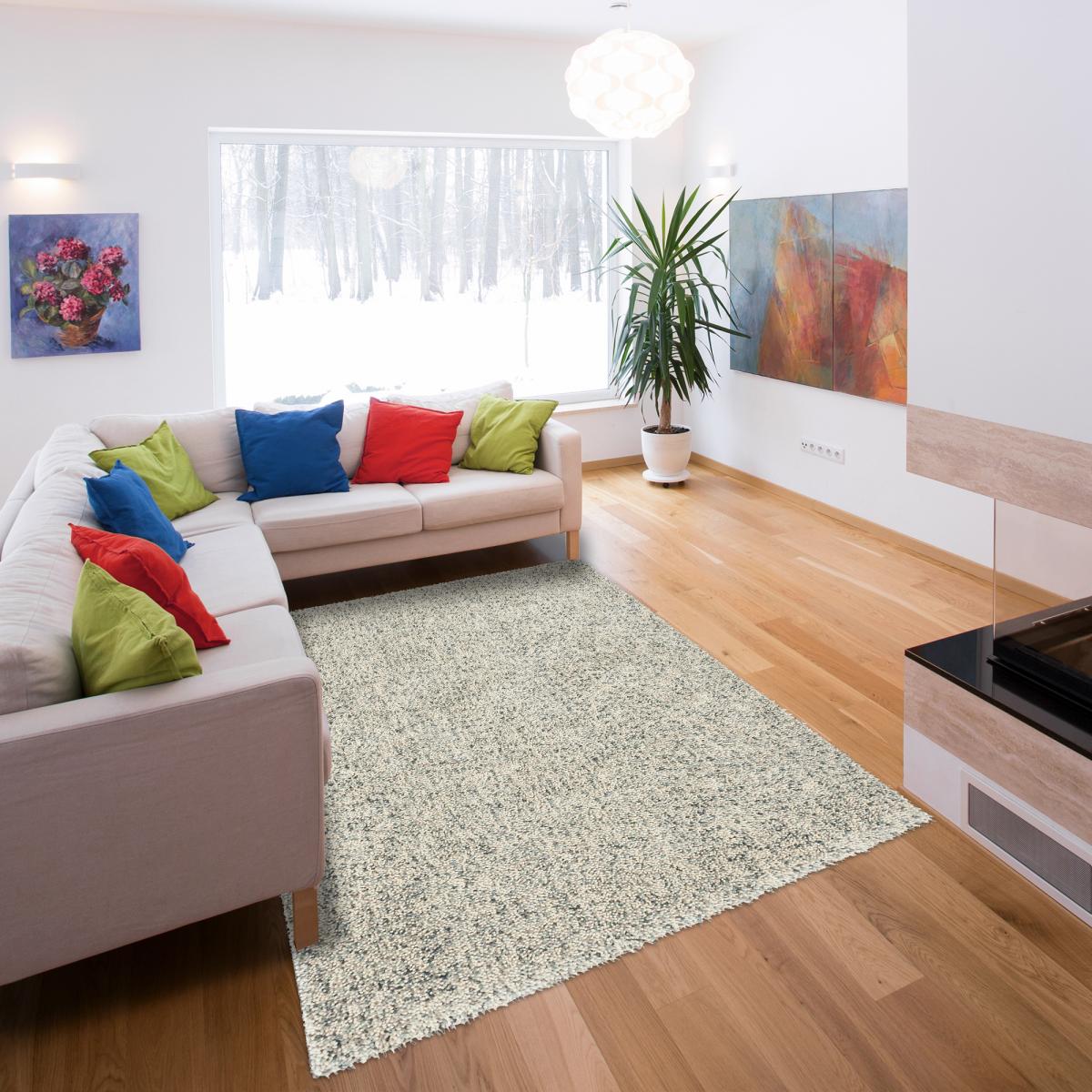 Tapis longs poils shaggy tissé en laine motif faux uni NUAGE C — vue 3