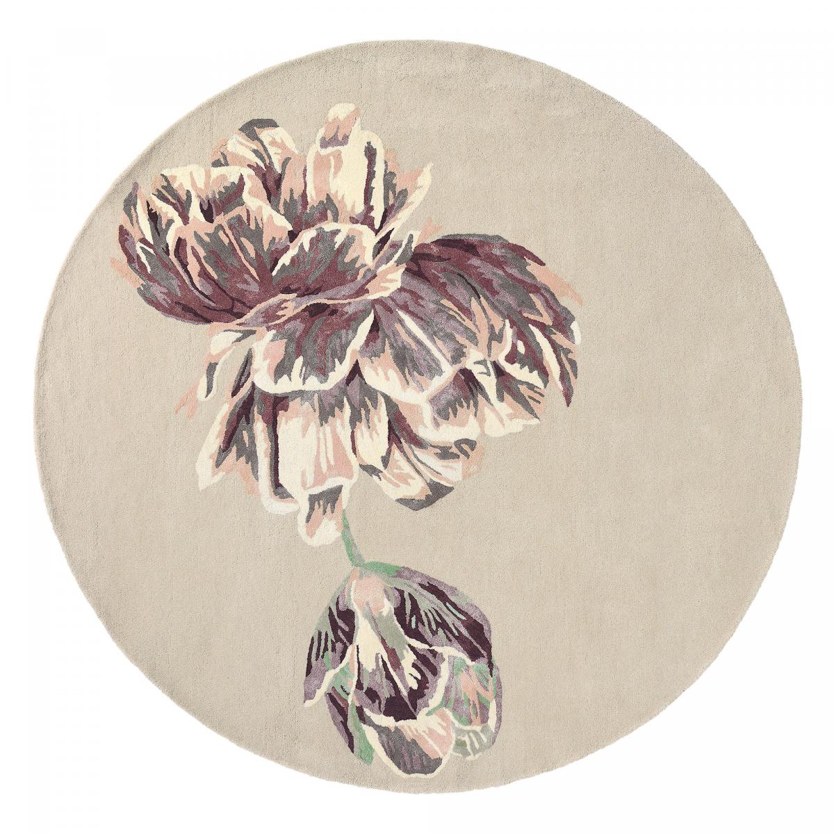 Tapis rond fait à la main en laine motif floral TRANKI R