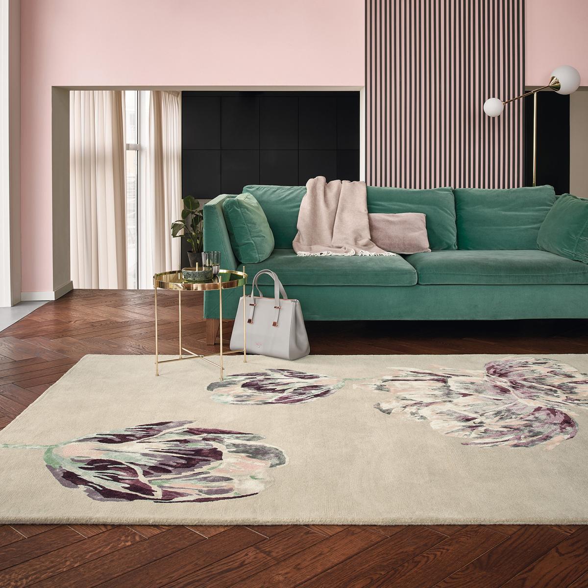 Tapis salon et chambre fait à la main en laine motif floral TRANKI — vue 3