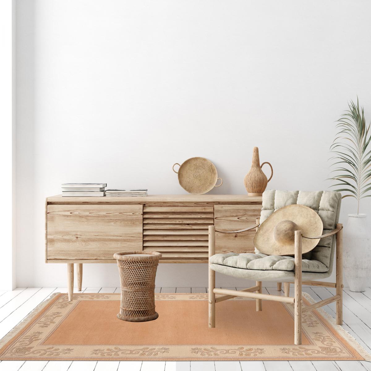 Tapis chambre fait main en laine motif floral NAPISSA 2 — vue 3