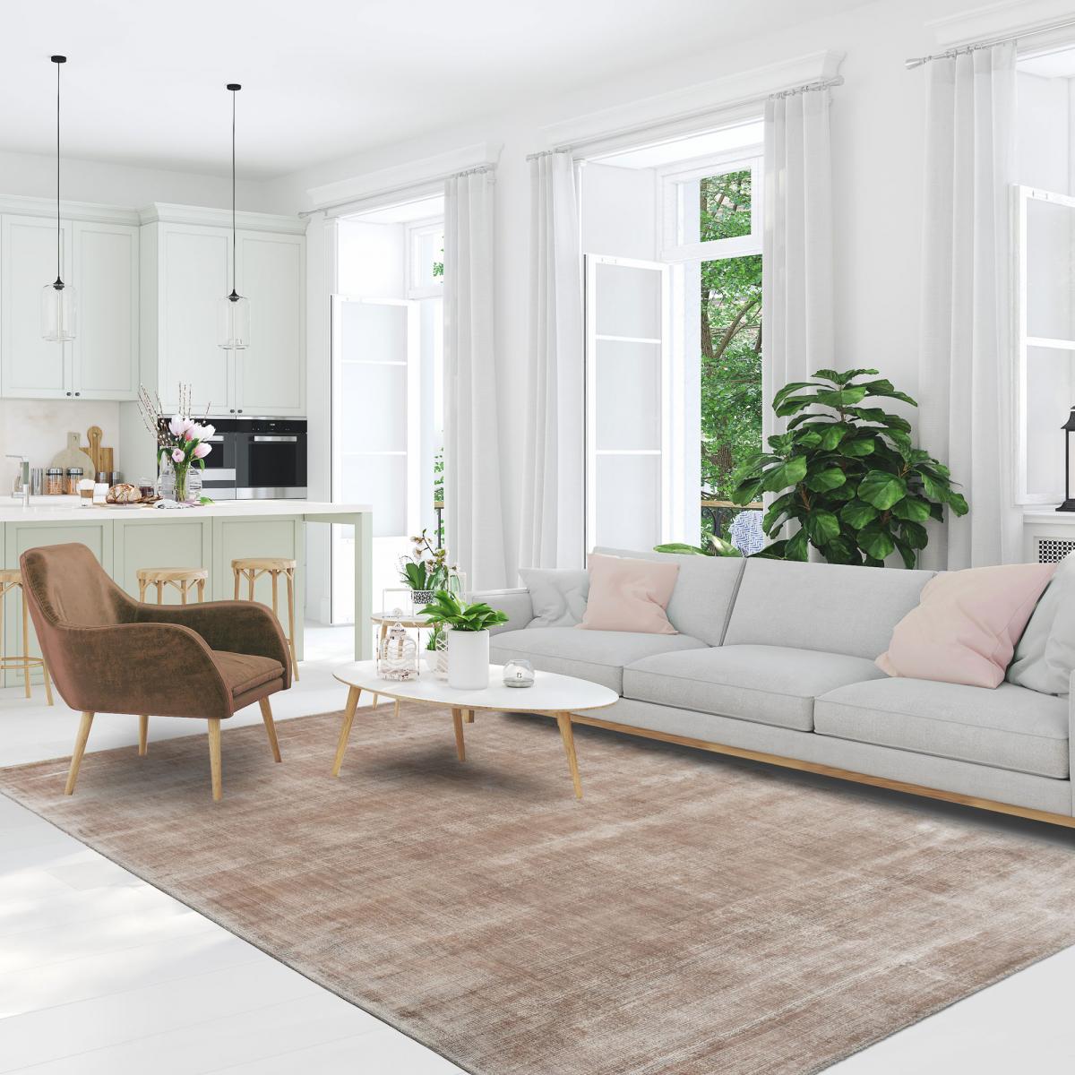 Tapis salon et chambre fait à la main en viscose motif uni NEO + — vue 4