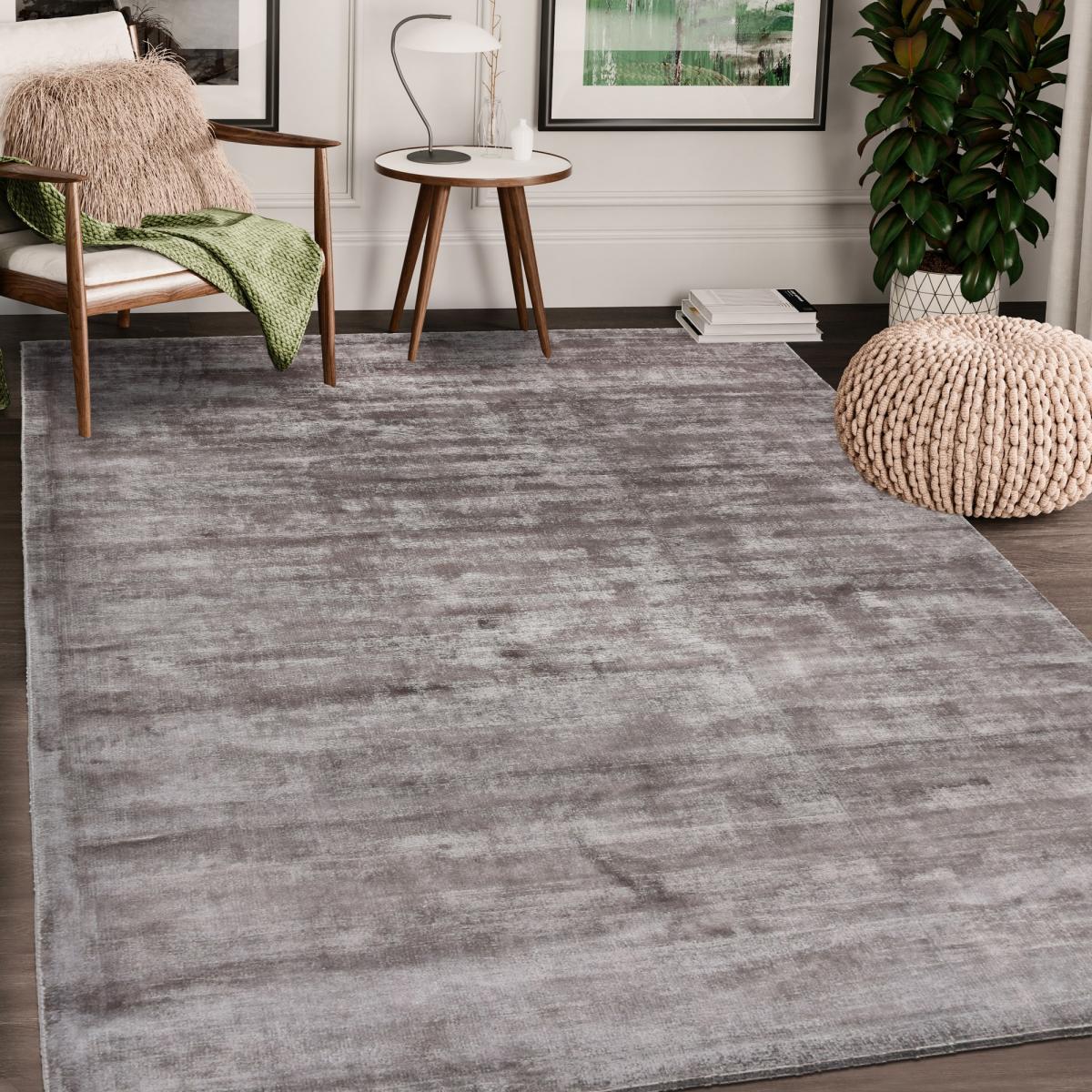 Tapis salon et chambre fait à la main en viscose motif uni NEO + — vue 3