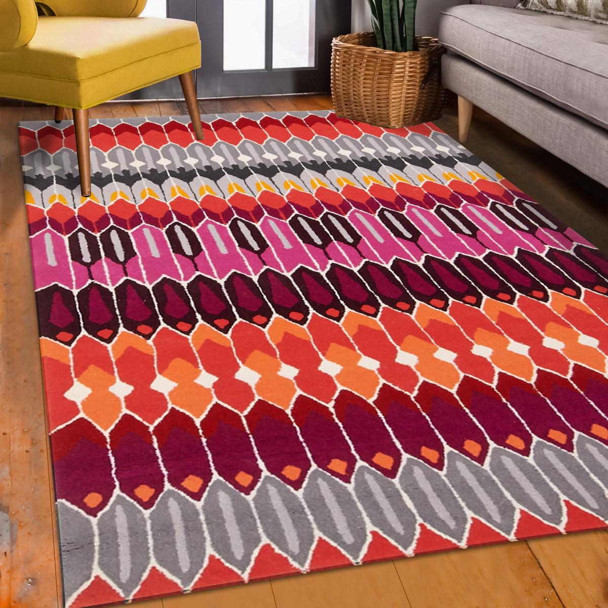 Tapis salon et chambre fait main en laine motif géométrique NOUZALA — vue 3