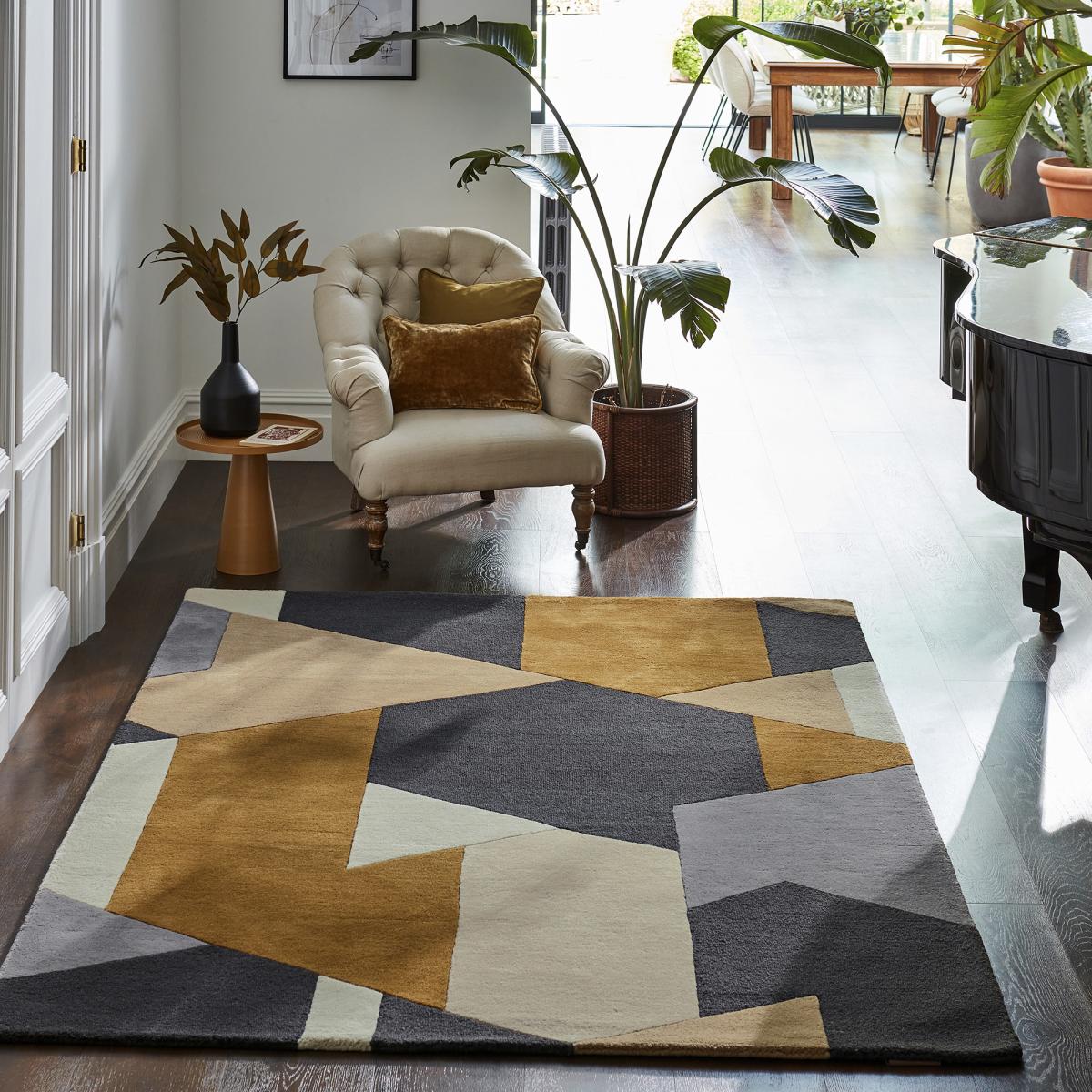 Tapis salon et chambre PAPOVA, fait à la main motif géométrique — vue 3