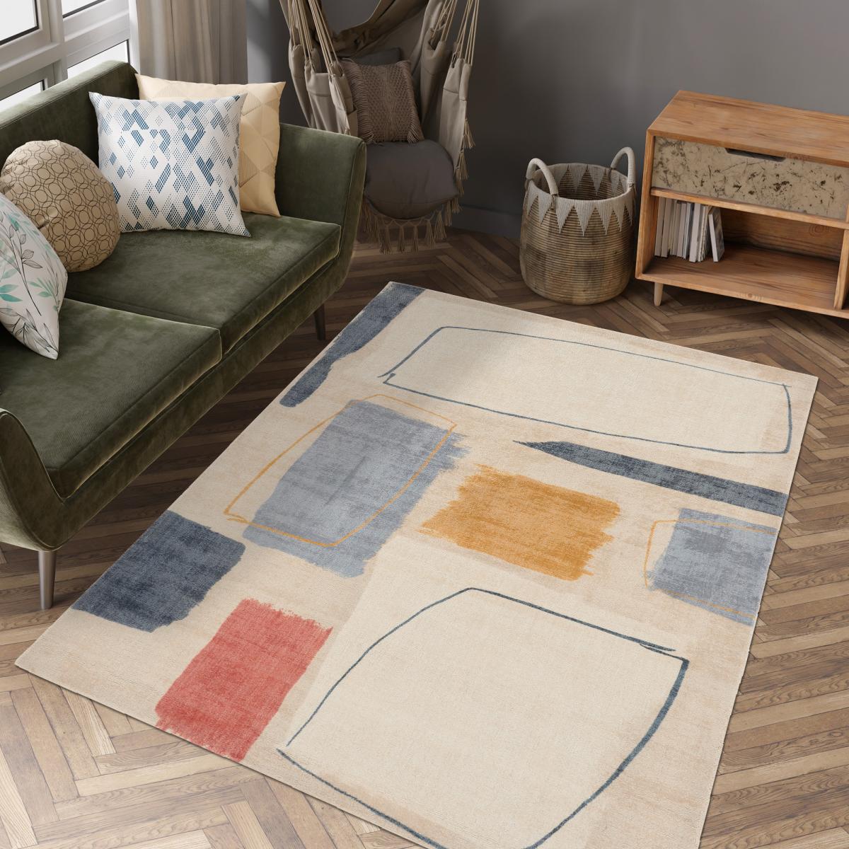 Tapis salon et chambre fait à la main en laine motif abstrait PAPYA — vue 3