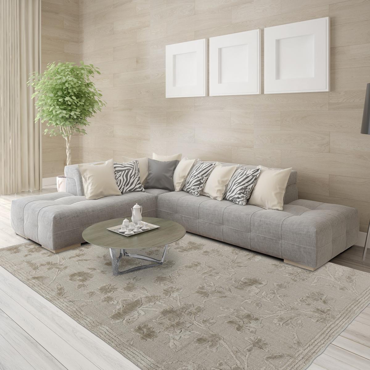 Tapis salon et chambre fait main en bambou motif floral RYE — vue 3