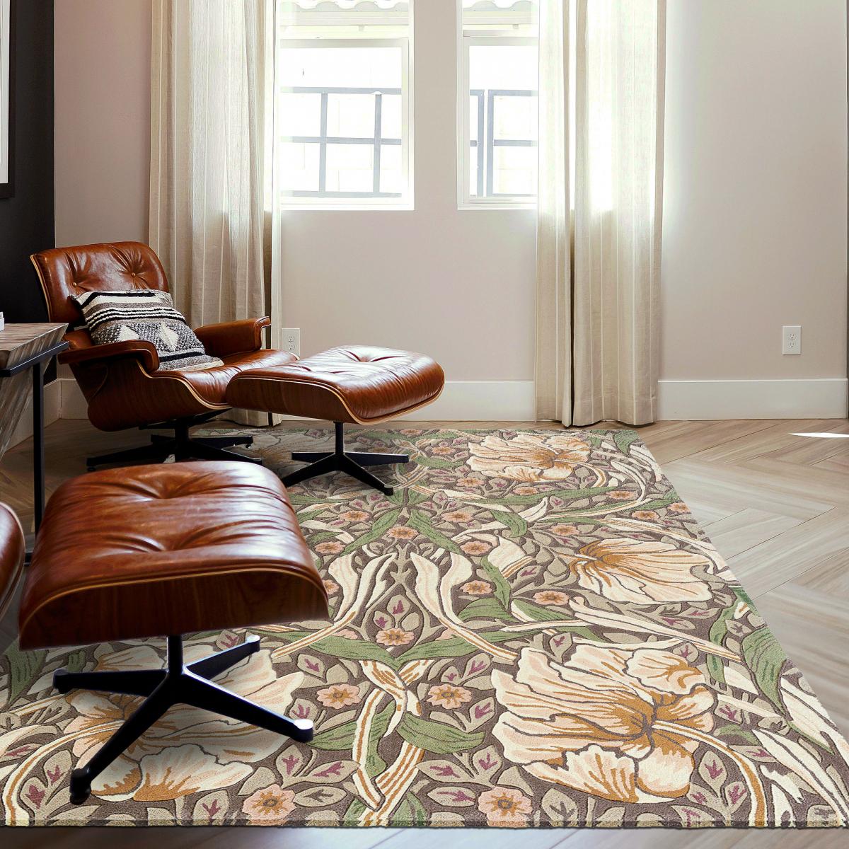 Tapis salon et chambre fait à la main en laine motif floral PIMPERNEL — vue 3