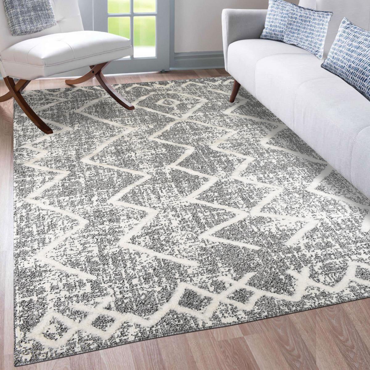 Tapis longs poils shaggy tissé motif berbère PITOLA — vue 3
