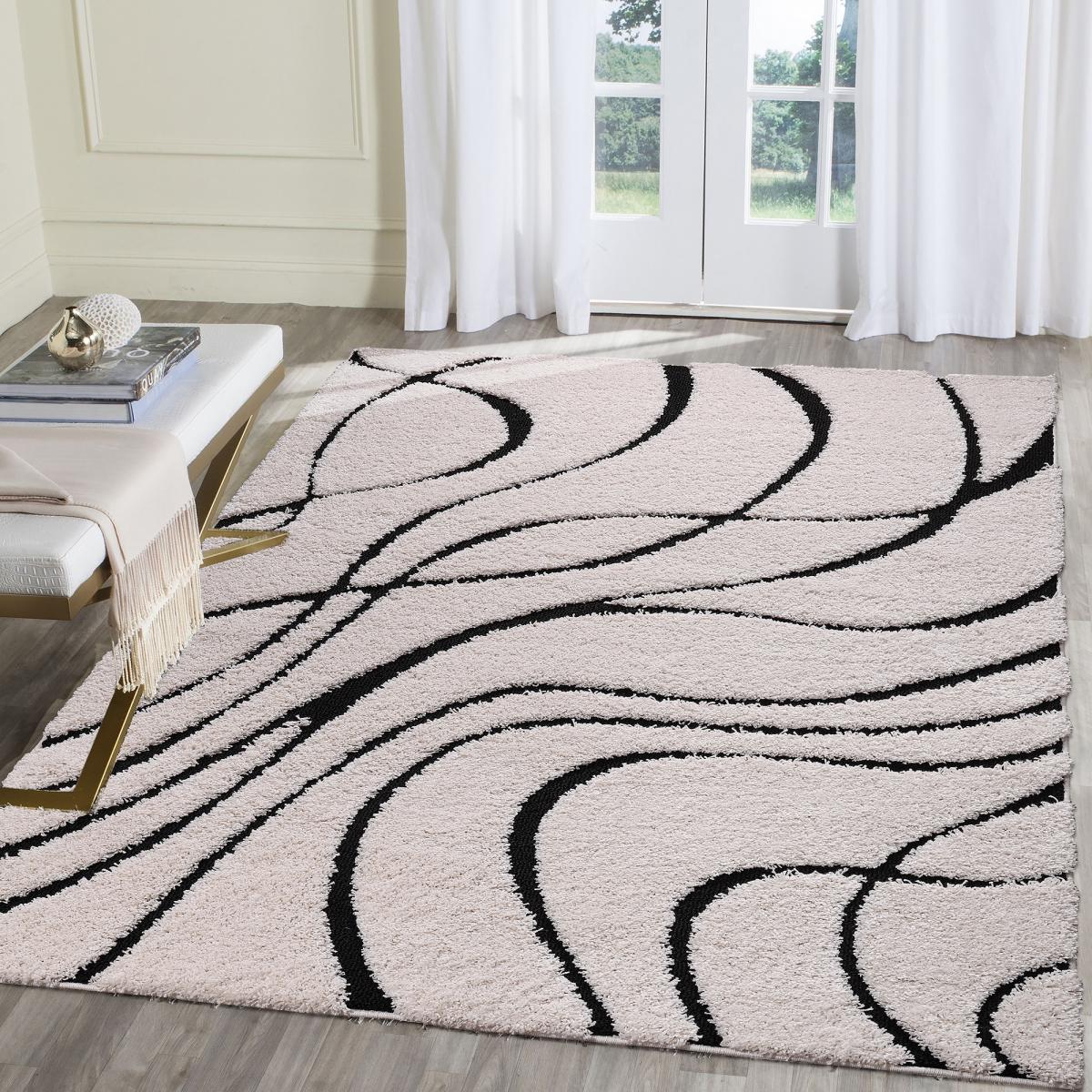 Tapis rond shaggy tissé motif géométrique POUDA — vue 3