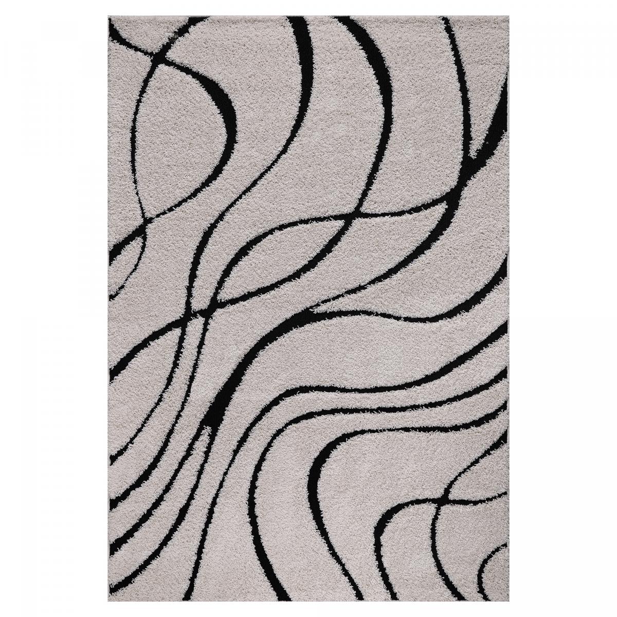Tapis rond shaggy tissé motif géométrique POUDA
