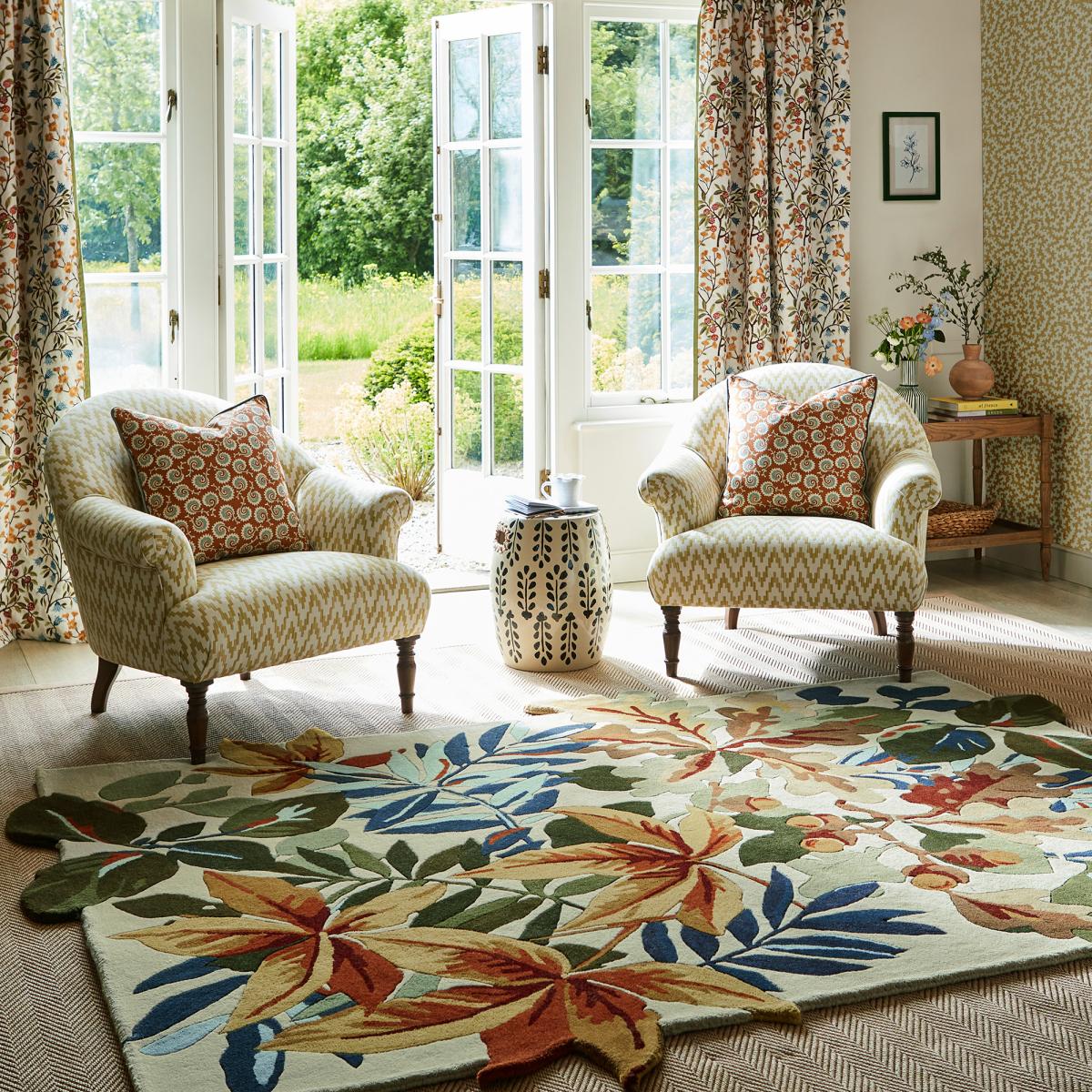Tapis salon et chambre fait main en laine motif floral ROBINS — vue 3
