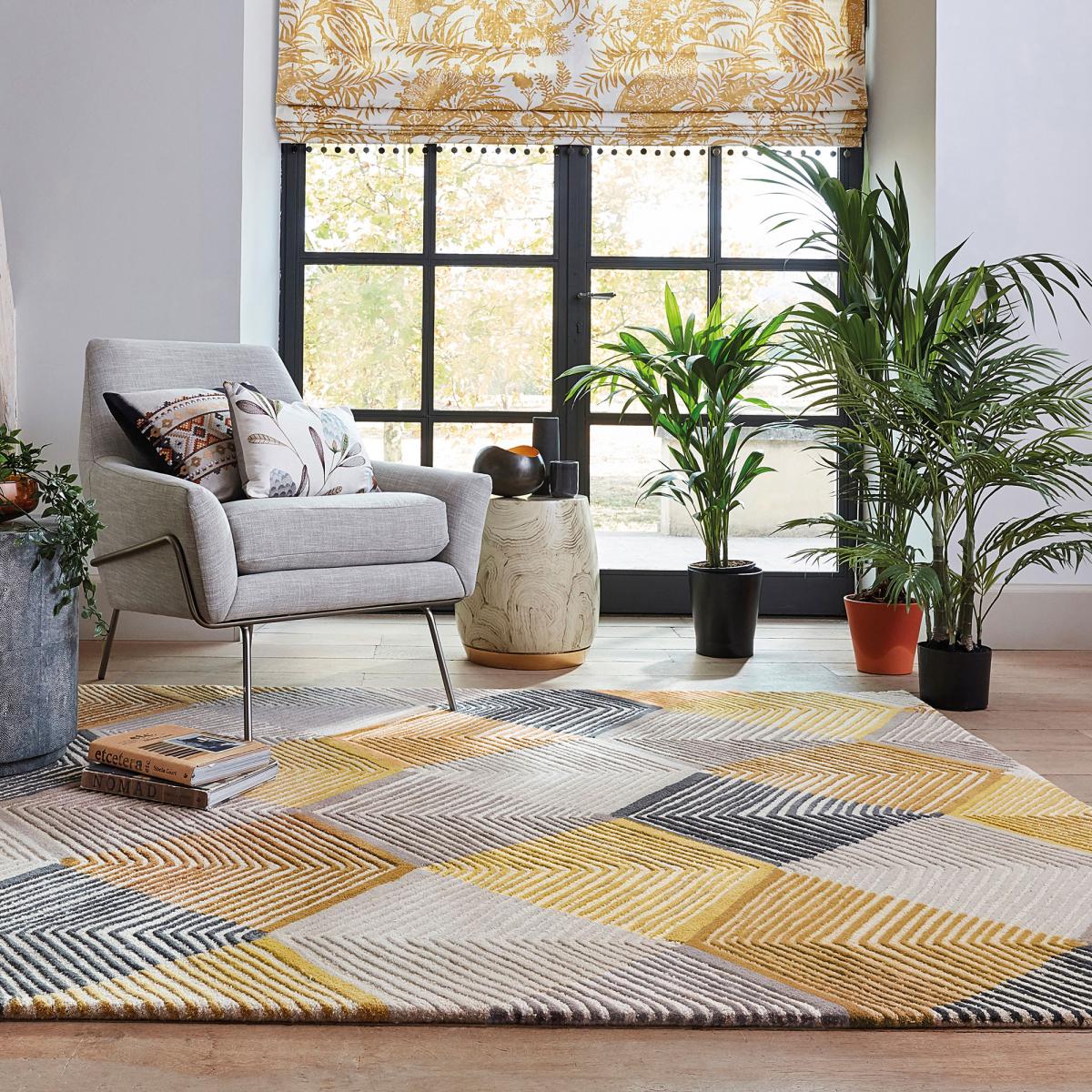 Tapis salon et chambre SAFFRON, fait à la main motif géométrique — vue 3