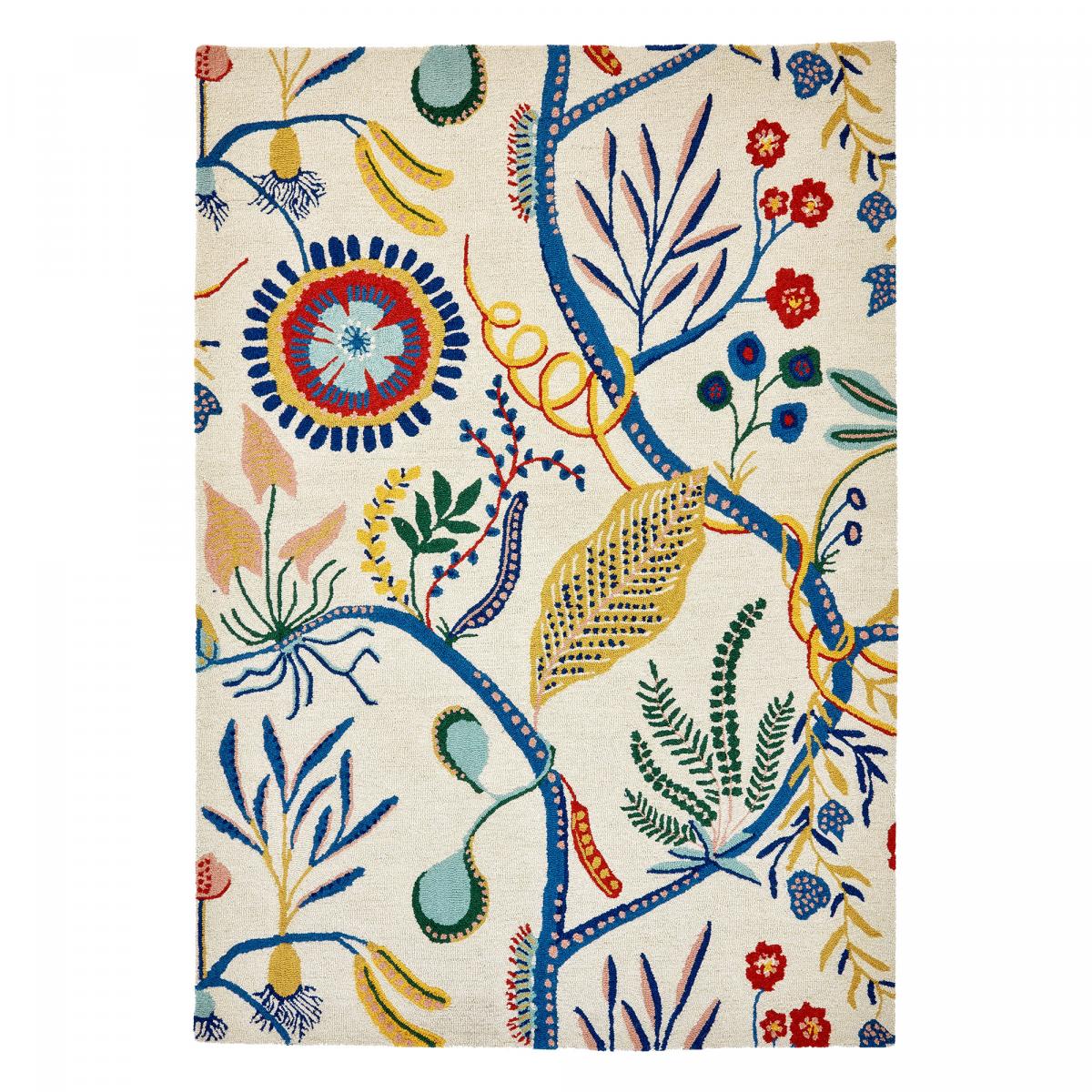 Tapis salon et chambre fait à la main en laine motif floral SAVAGE