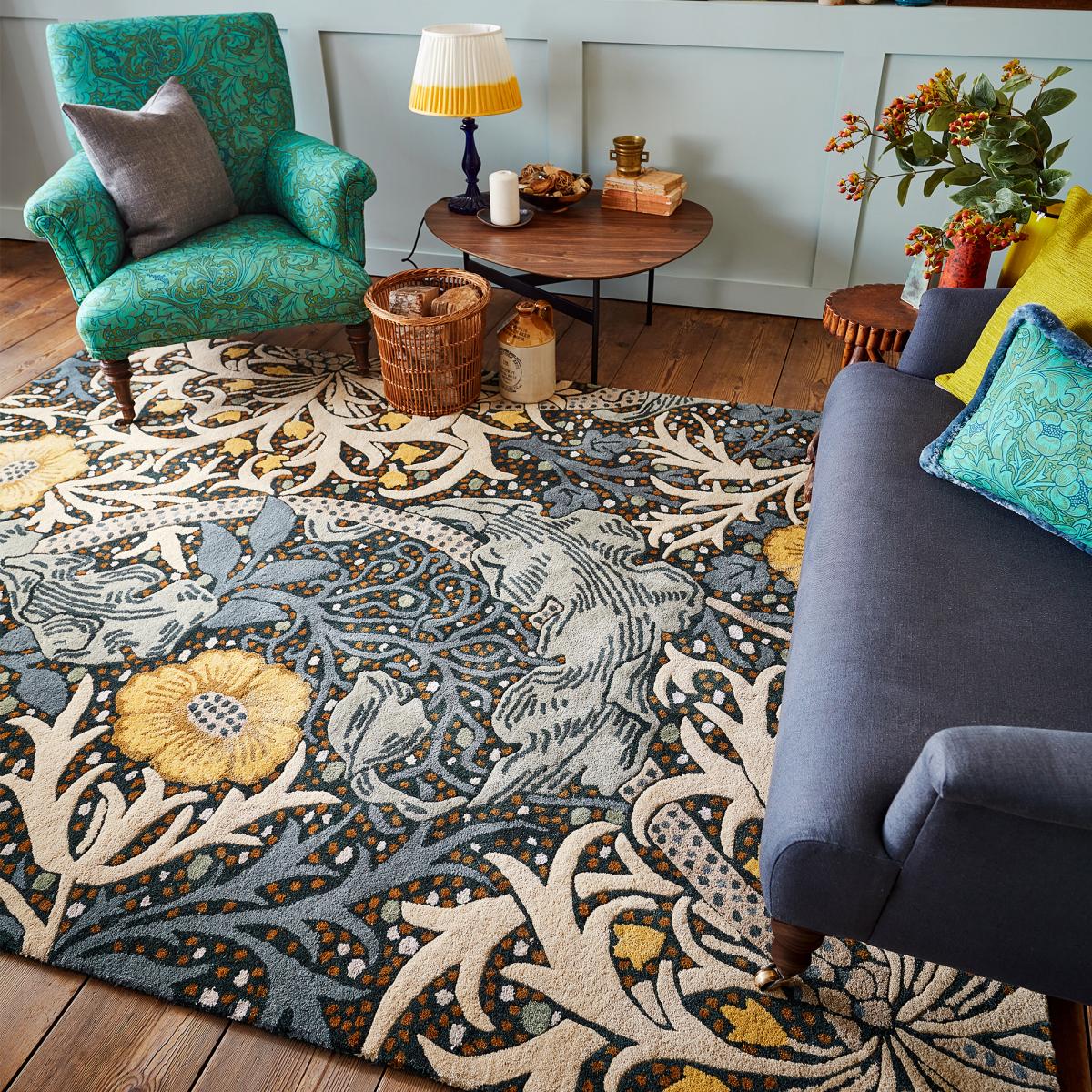 Tapis salon et chambre fait à la main en laine motif floral SEAWEED — vue 3