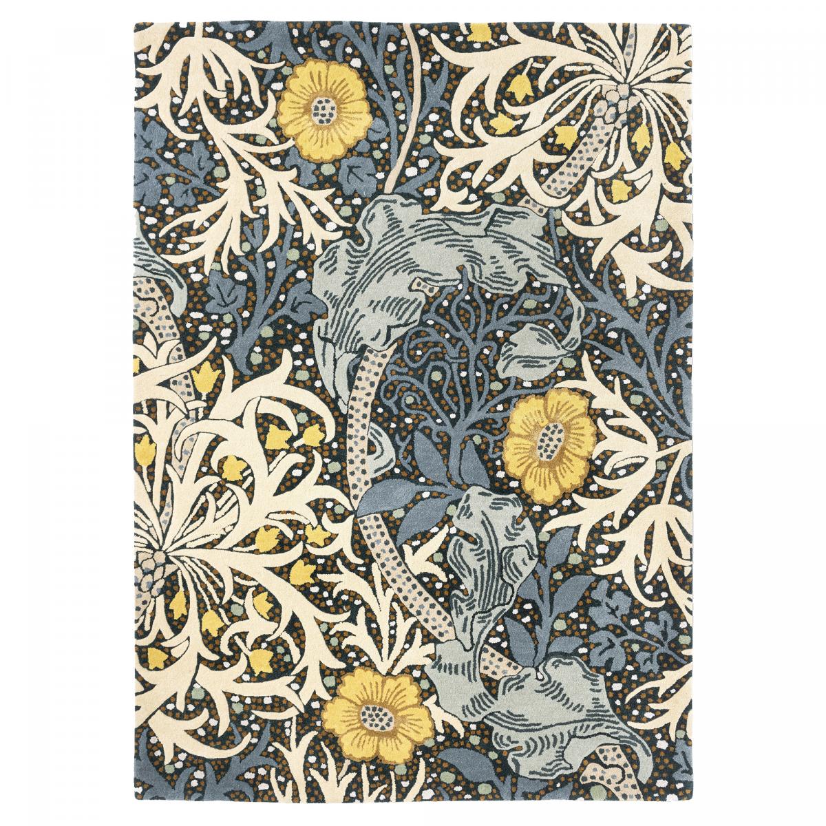 Tapis salon et chambre fait à la main en laine motif floral SEAWEED
