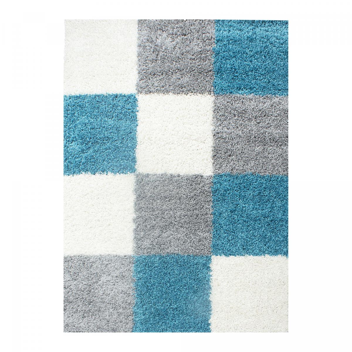 Tapis poils longs shaggy tissé motif damier CARRÉ A