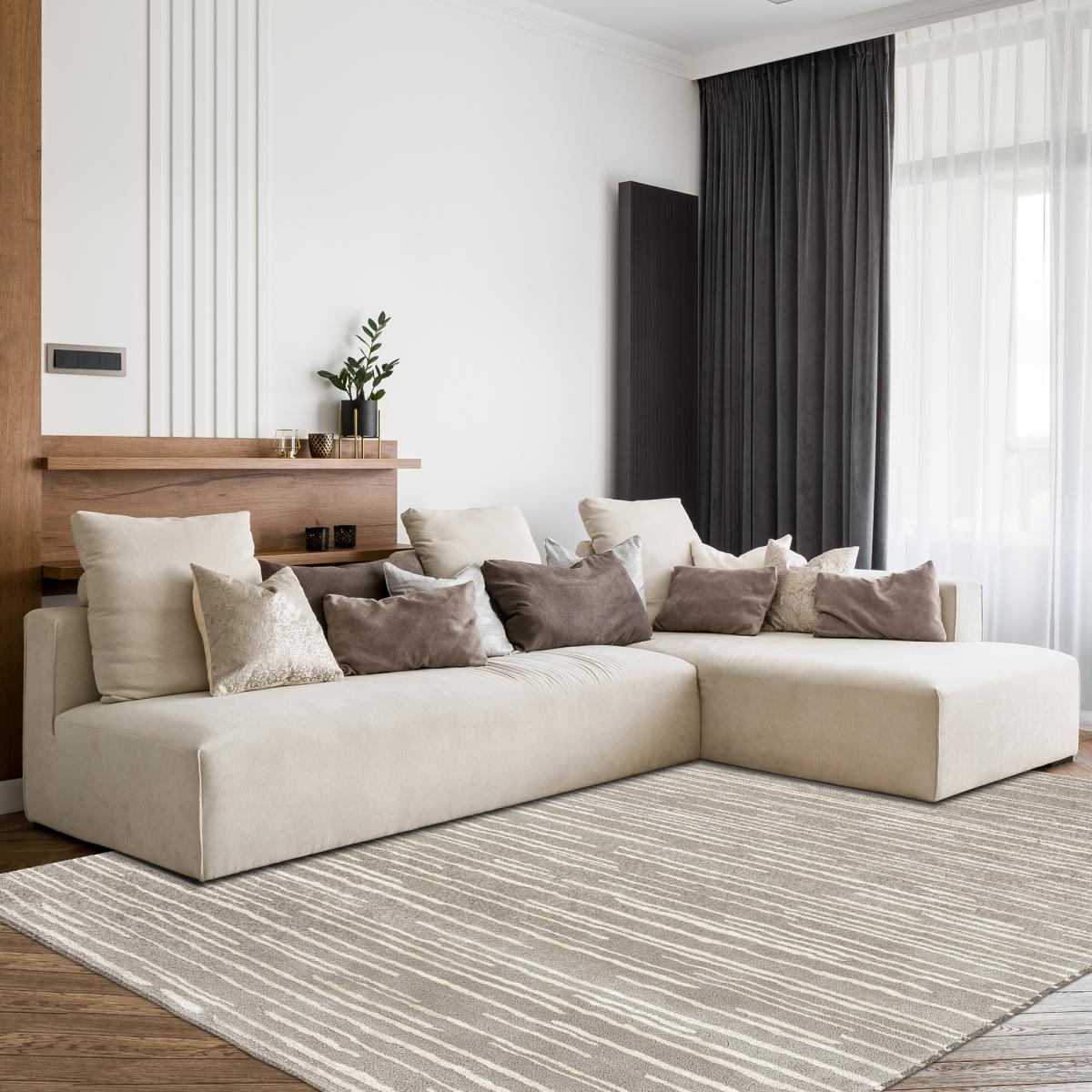 Tapis salon et chambre fait à la main en laine motif faux uni — vue 3